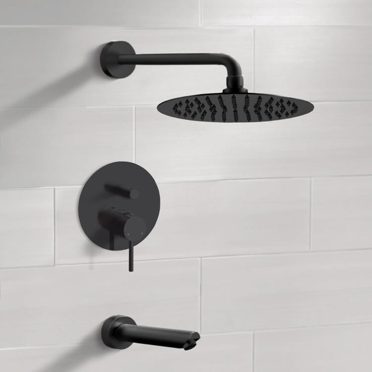 Remer TSF59-10 Matte Black Tub and Shower Faucet Set With 10 Inch Rain Shower Head